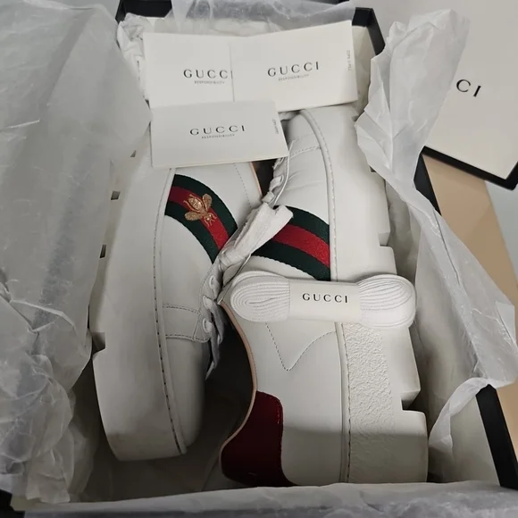 GUCCI ACE WEB BEE PLATFORM SNEAKERS WOMENS Size 40 (9/9½) 577573 - Picture 11 of 16